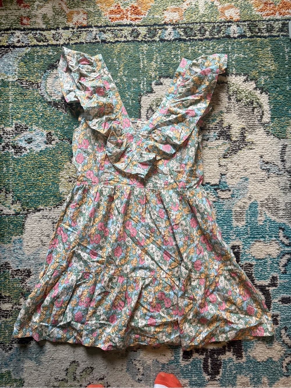 Entro Floral Ruffle Mini Dress Size L Cottagecore Tiered Smocked Back